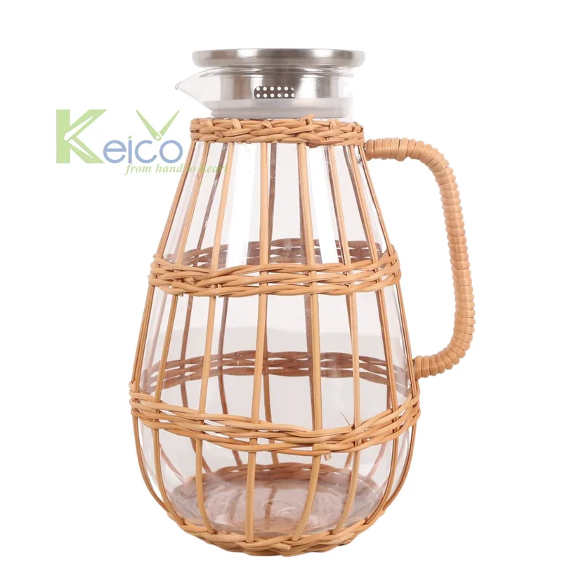 Rattan Export Umweltfreundlicher mit Rattan ummantelter Glaskrug aus Vietnam - REX-KC23111701
