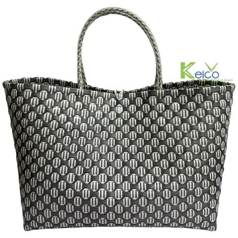 Rattan Export Black and White Recycled Plastic Tote Bag KC23103101 - REX-K2392901-1