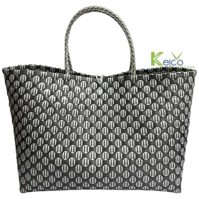 Rattan Export Black and White Recycled Plastic Tote Bag KC23103101 - REX-K2392901-1