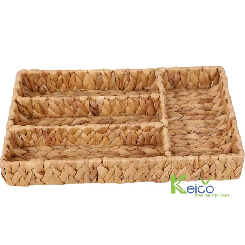 Rattan Export Rechteckiges Wasserhyazinthen-Aufbewahrungstablett mit 4 Fächern 45x25x6 cm - REX-K23101302