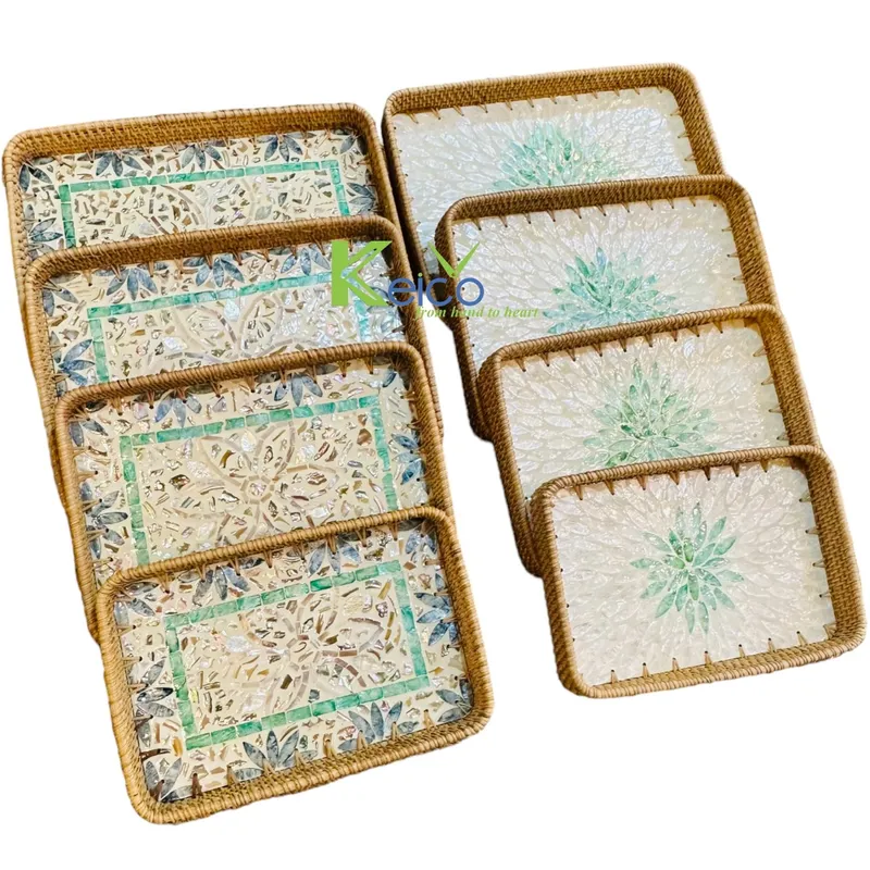Rattan Export Khay mây khảm Capiz hình chữ nhật - REX-K23101201