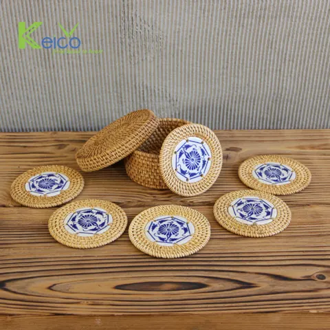 Rattan Export Rattan mix ceramic coaster with diverse and customize patterns - REX-8423071913