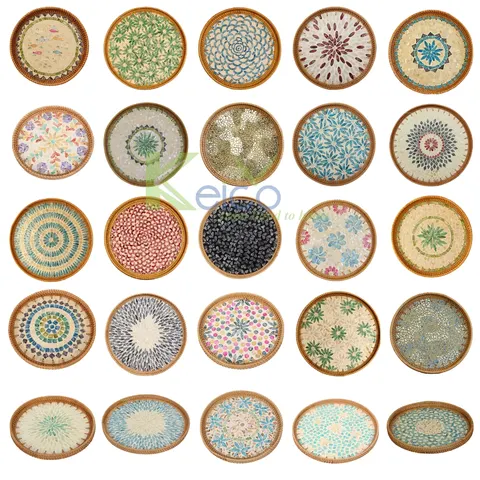 Rattan Export Colored rattan mix mother of pearl tray with customize size and pattern made in Vietnam - REX-8423071719