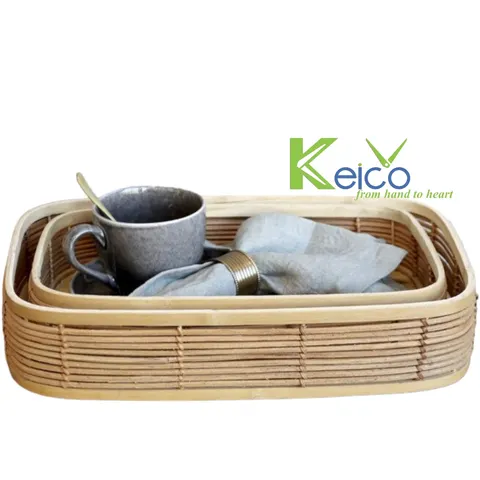Rattan Export Handmade Rattan Bamboo Rectangle Serving Tray With Handles - REX-K2310602