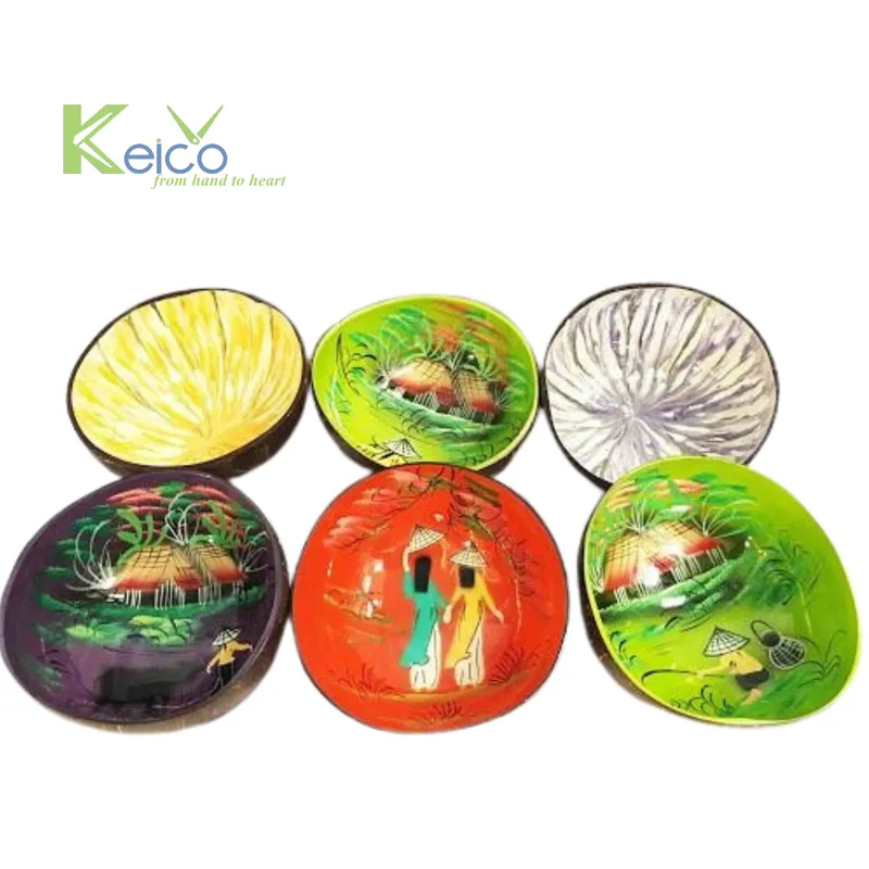Rattan Export Cuenco decorativo de coco con patrón tradicional, fabricado en Vietnam - REX-8423071218