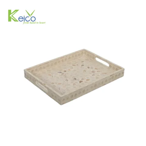 Rattan Export Retangle mother of pearl serving tray with handle made in Vietnam - REX-8423070420