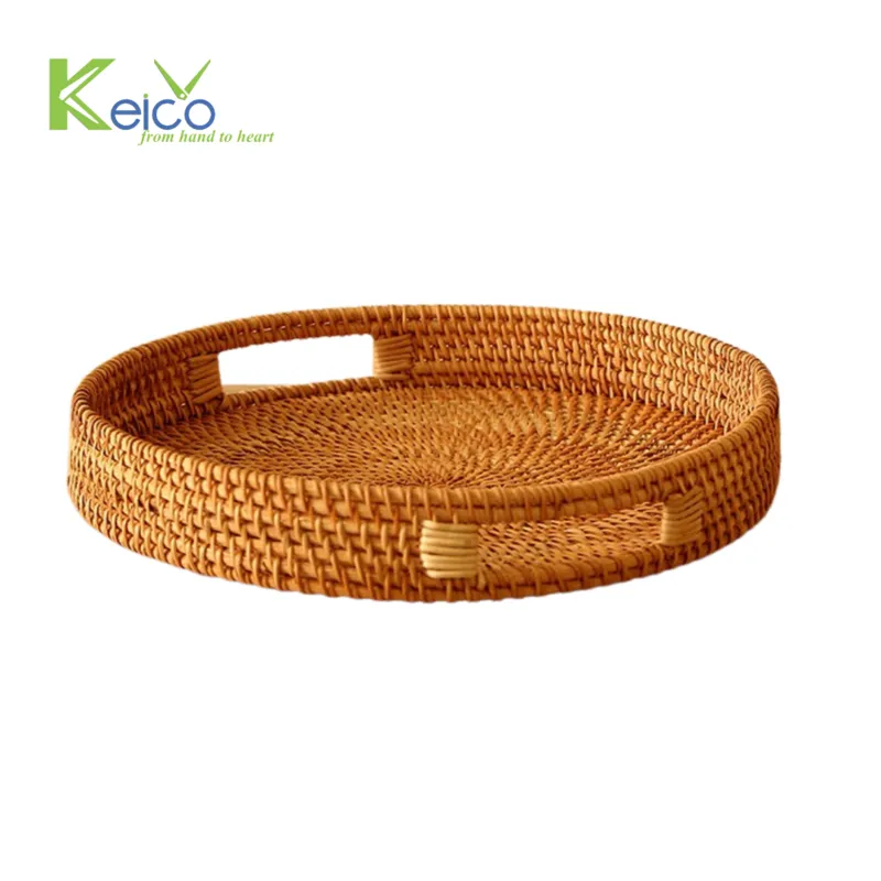 Rattan Export Bandeja redonda de ratán tejido 31x5cm al por mayor, fabricada en Vietnam - REX-8423062411