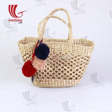 Rattan Export Pretty Wasserhyazinthe Handtasche With Pompon - REX-B00001