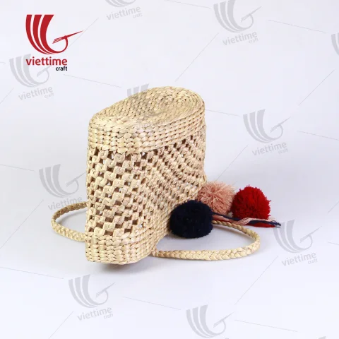 Pretty Water Hyacinth Handbag With Pompom