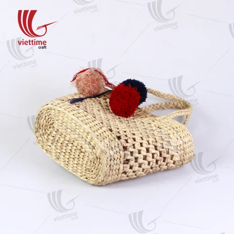 Pretty Water Hyacinth Handbag With Pompom