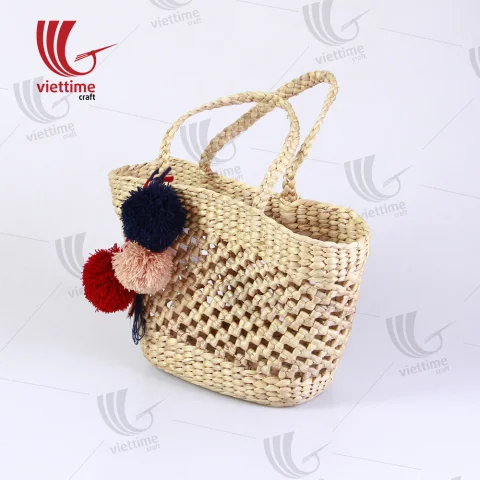 Pretty Water Hyacinth Handbag With Pompom