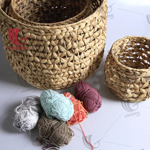 Round Water Hyacinth Storage Set Of 3