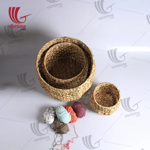 Round Water Hyacinth Storage Set Of 3