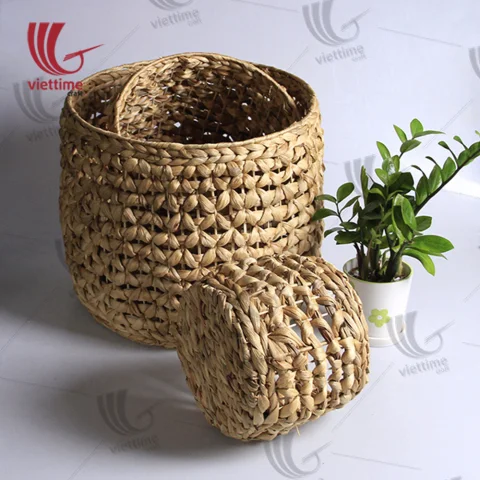 Round Water Hyacinth Storage Set Of 3