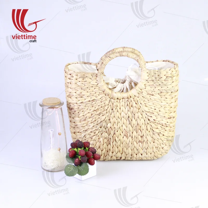 Water Hyacinth HandBag With Drawstring Closure