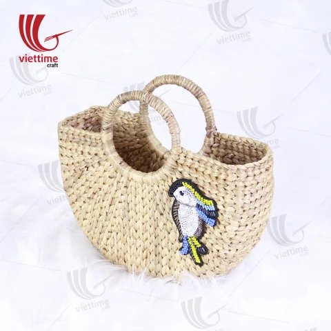 Bird Embroidered Water Hyacinth HandBag