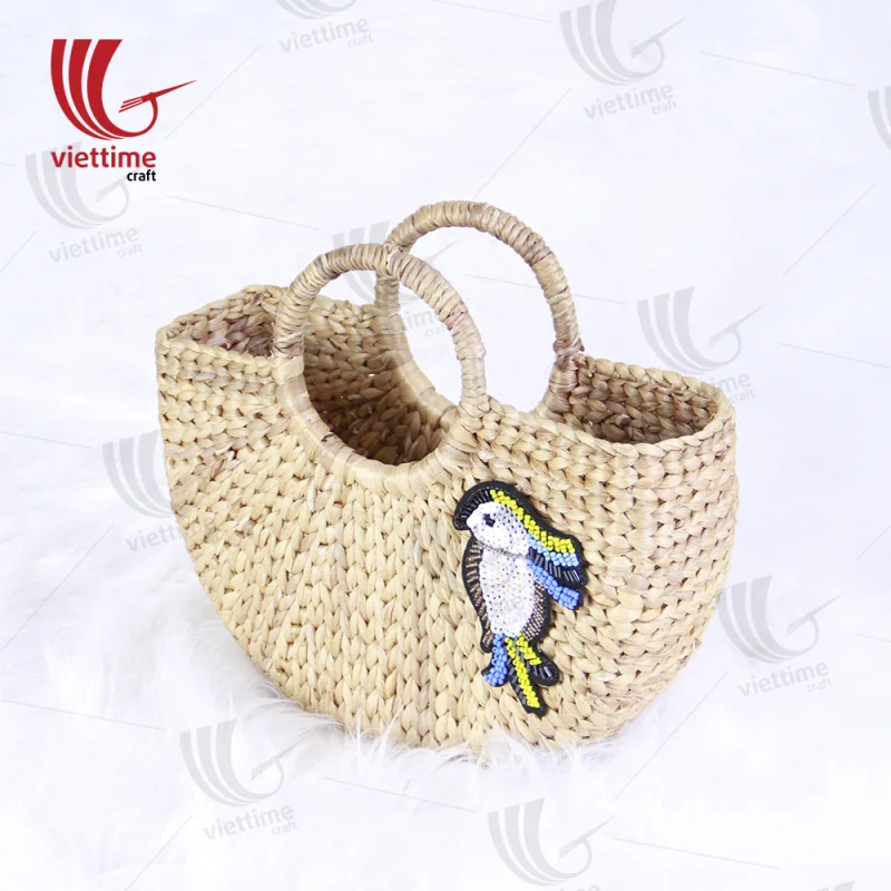 Bird Embroidered Water Hyacinth HandBag