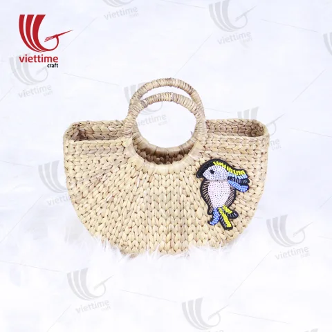 Bird Embroidered Water Hyacinth HandBag