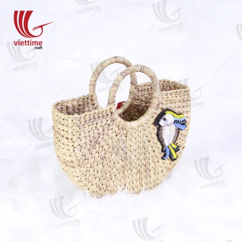 Bird Embroidered Water Hyacinth HandBag