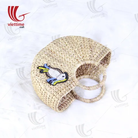 Bird Embroidered Water Hyacinth HandBag
