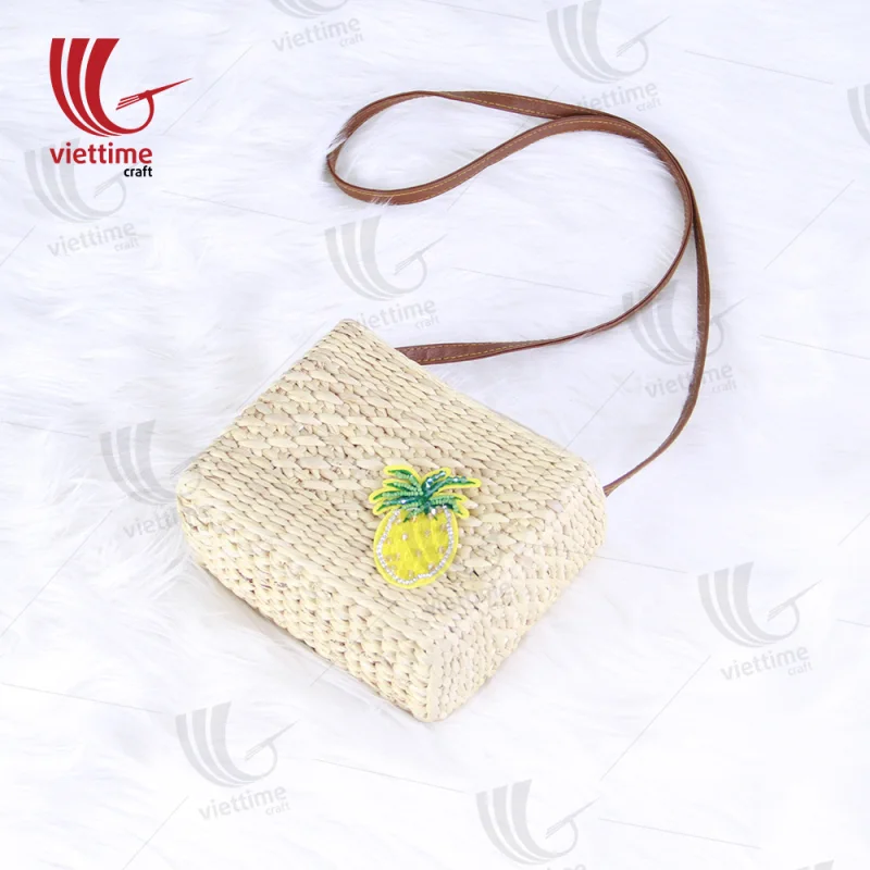 Pineapple Embroidered Small Water Hyacinth Bag