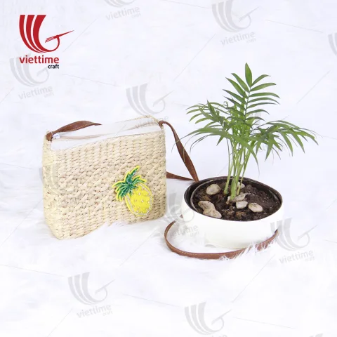 Pineapple Embroidered Small Water Hyacinth Bag