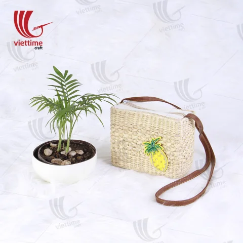 Pineapple Embroidered Small Water Hyacinth Bag