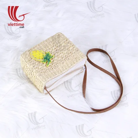 Pineapple Embroidered Small Water Hyacinth Bag