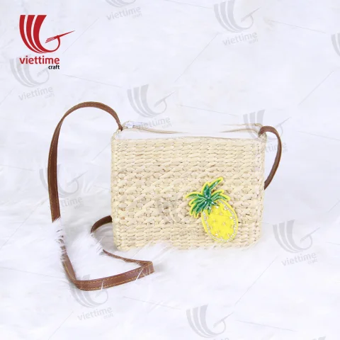 Pineapple Embroidered Small Water Hyacinth Bag