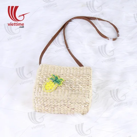Pineapple Embroidered Small Water Hyacinth Bag