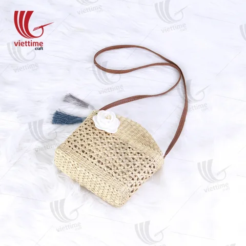 Rattan Export Attached weiß Flower Tasche With Quaste - REX-B00062
