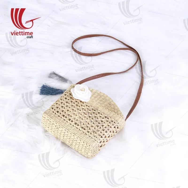 Attached White Flower Bag With Tassel