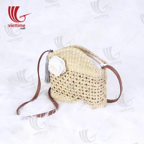 Attached White Flower Bag With Tassel