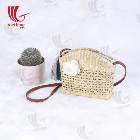 Attached White Flower Bag With Tassel