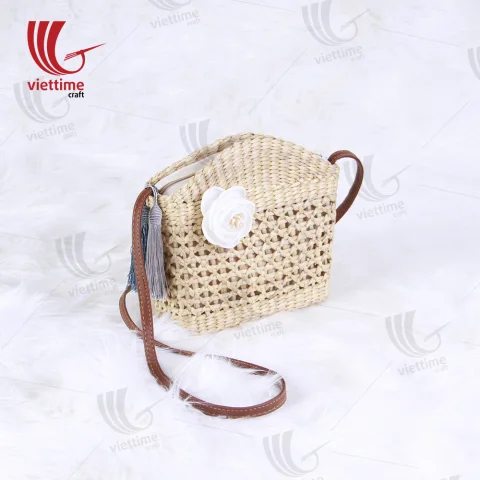 Attached White Flower Bag With Tassel