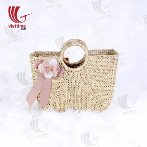 Attached Pink Flower Water Hyacinth HandBag