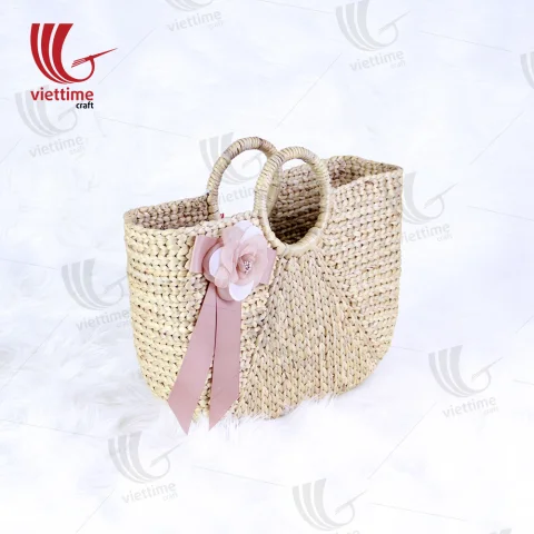 Attached Pink Flower Water Hyacinth HandBag