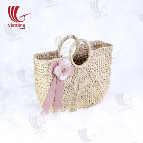 Attached Pink Flower Water Hyacinth HandBag