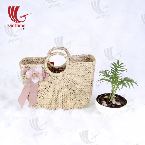 Attached Pink Flower Water Hyacinth HandBag