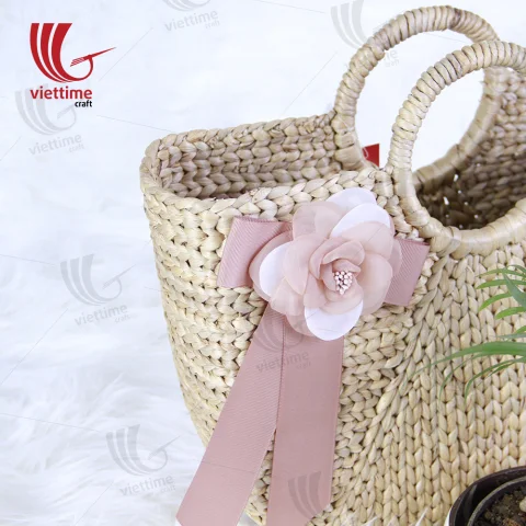 Attached Pink Flower Water Hyacinth HandBag