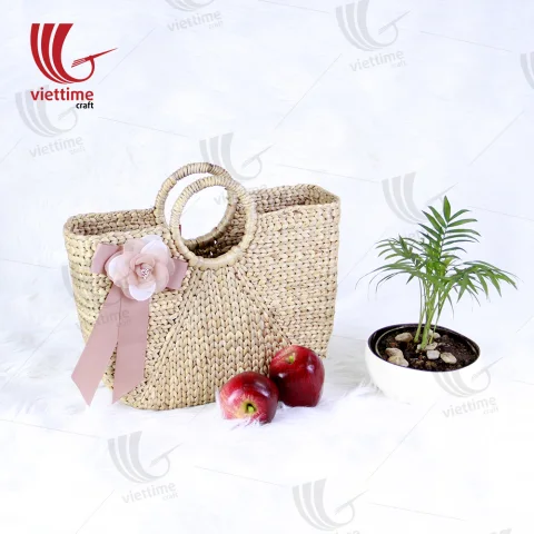 Attached Pink Flower Water Hyacinth HandBag