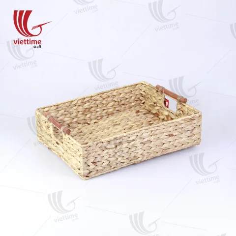 Water Hyacinth Basket With Wooden Handle