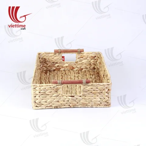 Water Hyacinth Basket With Wooden Handle