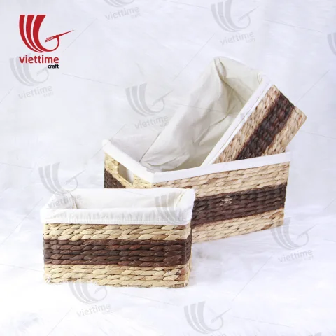Rattan Export Water Hyacinth Basket With Cloth Set Of 3 - REX-B00071