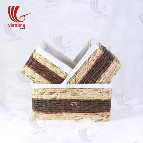 Water Hyacinth Basket With Cloth Set Of 3