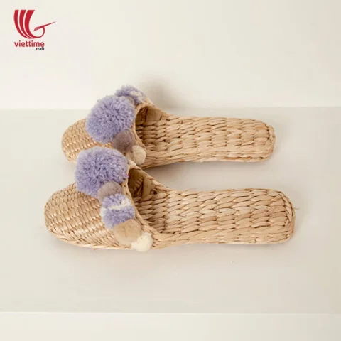 Rattan Export Water Hyacinth Slipper With Pompom - REX-B00076