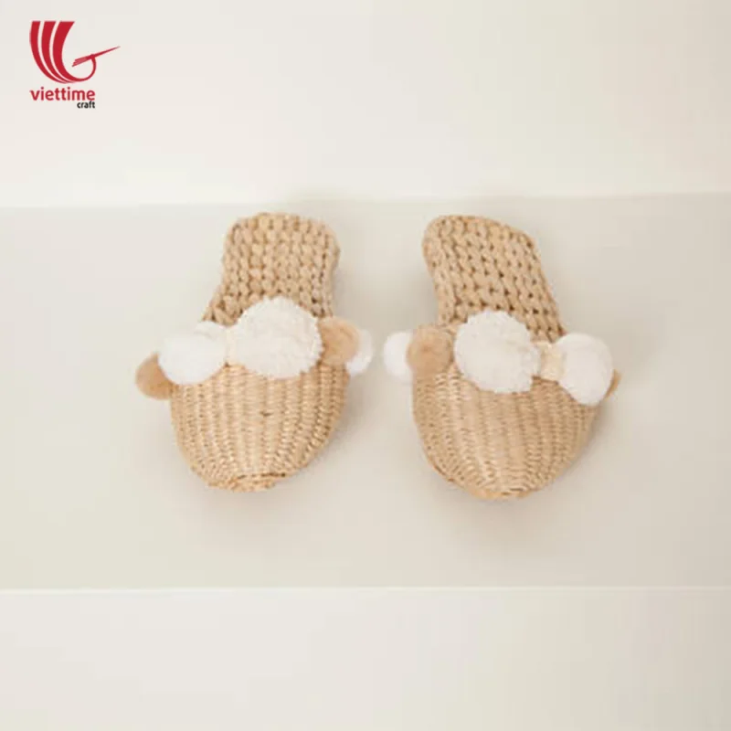 Water Hyacinth Slipper With White Pompom