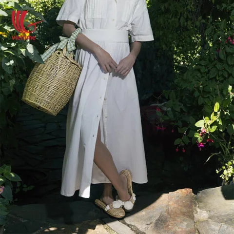Water Hyacinth Slipper With White Pompom