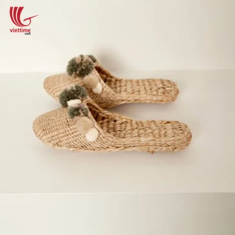 Water Hyacinth Slipper With Orange Pompom