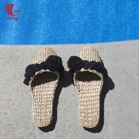Water Hyacinth Slipper With Black Pompom